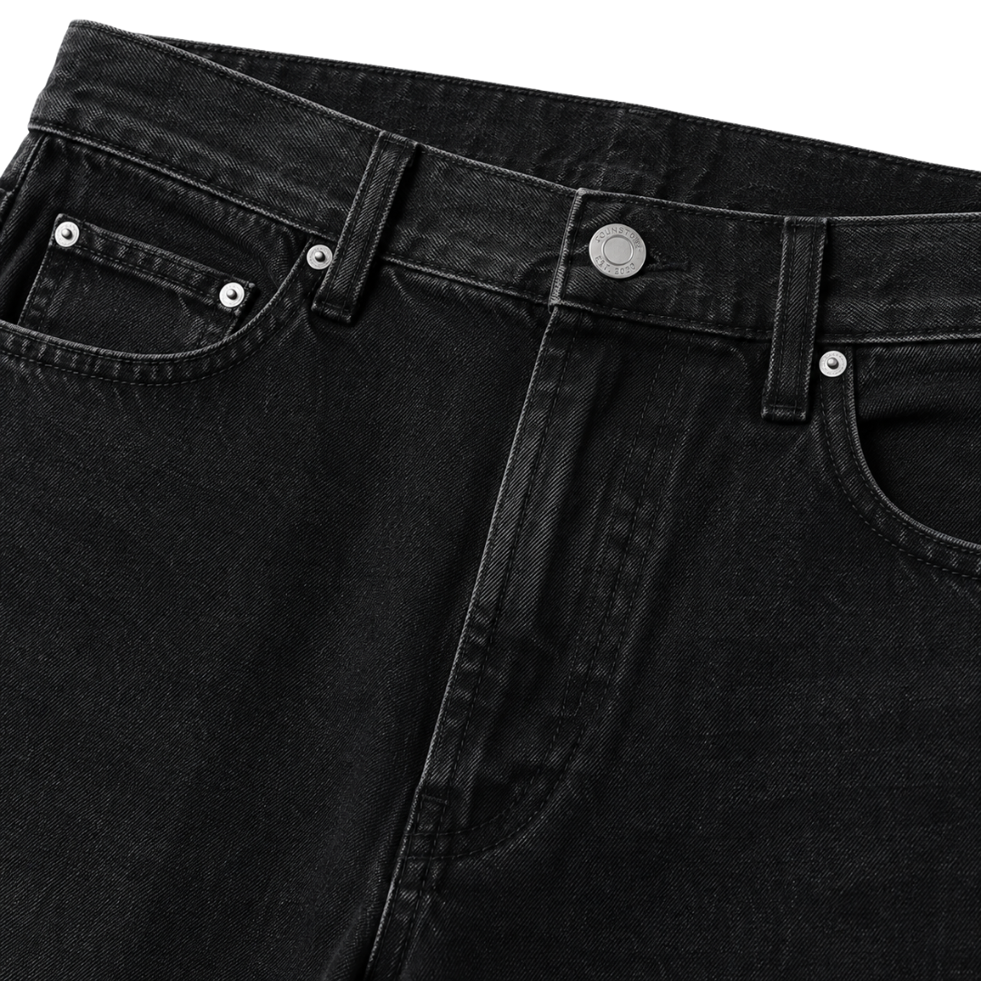 Premium Straight-Leg Denim Jeans – Washed Black | Founsturt