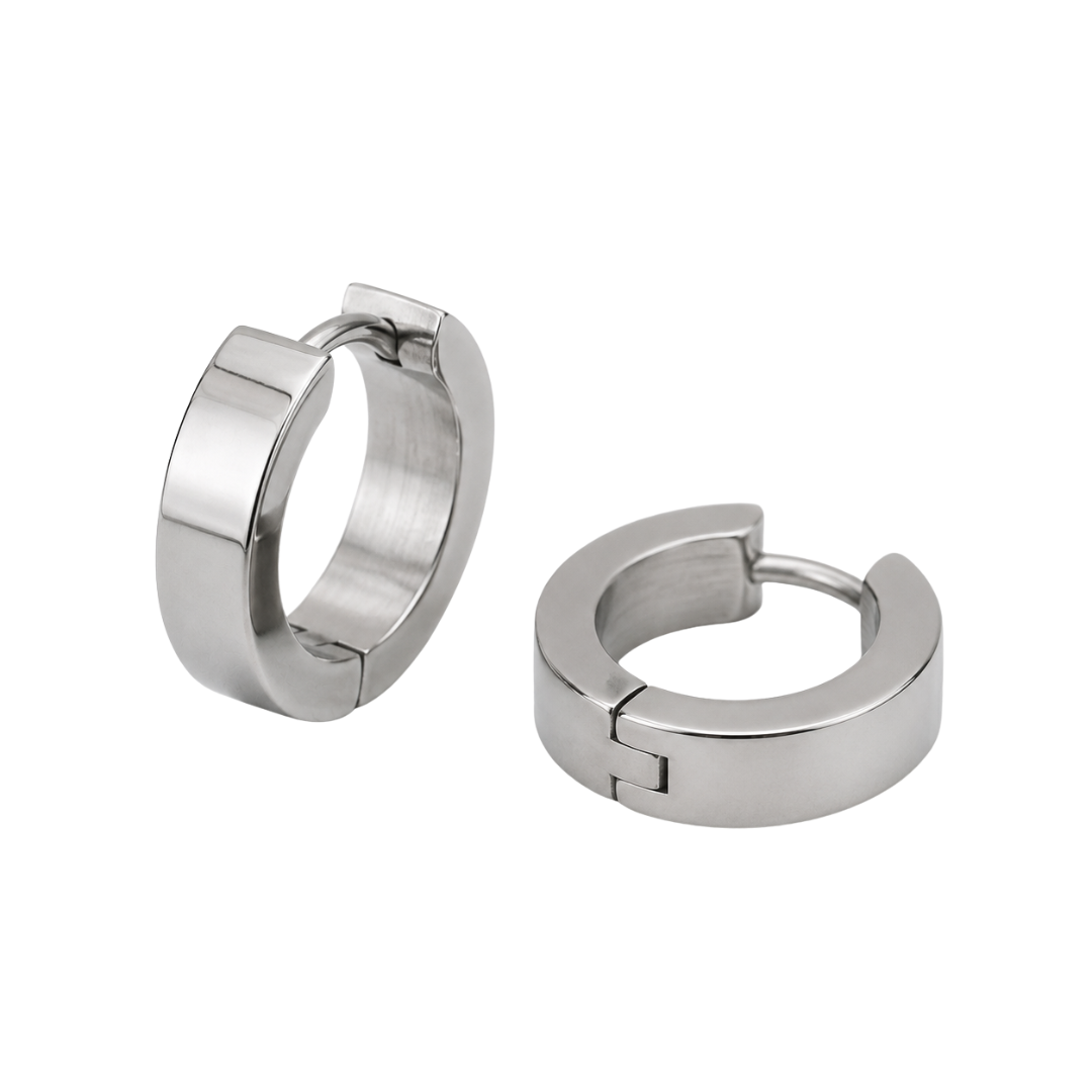 Polished Stainless Steel Huggie Earrings – Silver | Founsturt