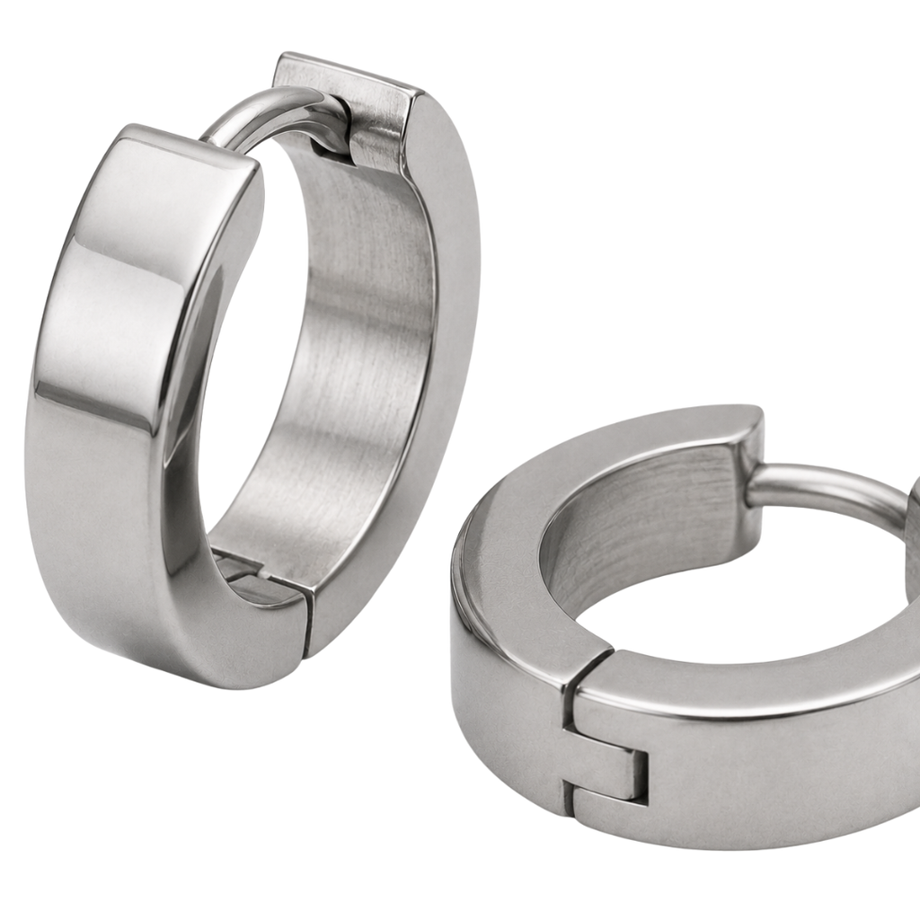 Polished Stainless Steel Huggie Earrings – Silver | Founsturt