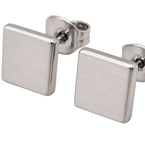 Brushed Stainless Steel Square Stud Earrings – Silver | Founsturt