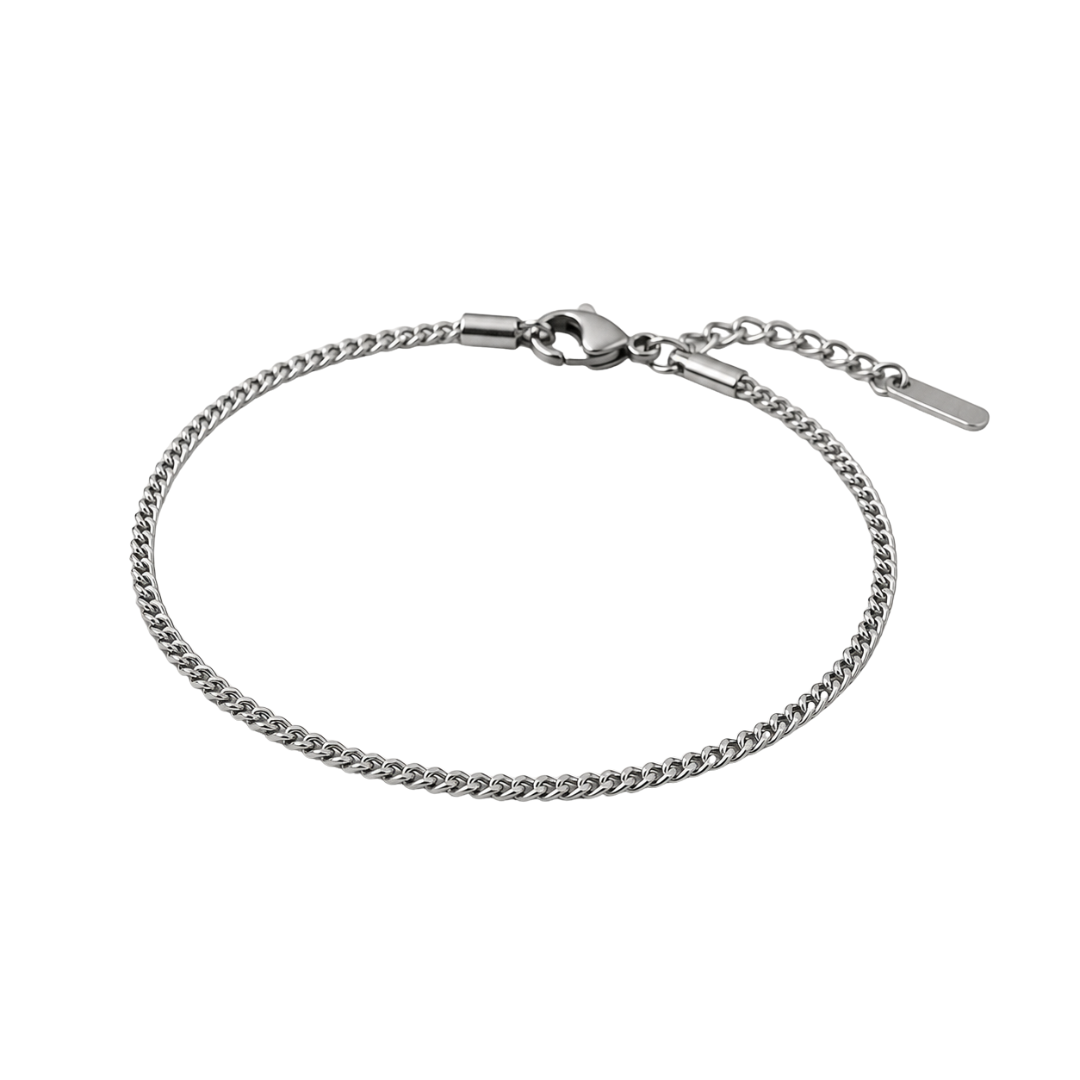 Polished Stainless Steel Fine Curb Bracelet – Silver | Founsturt