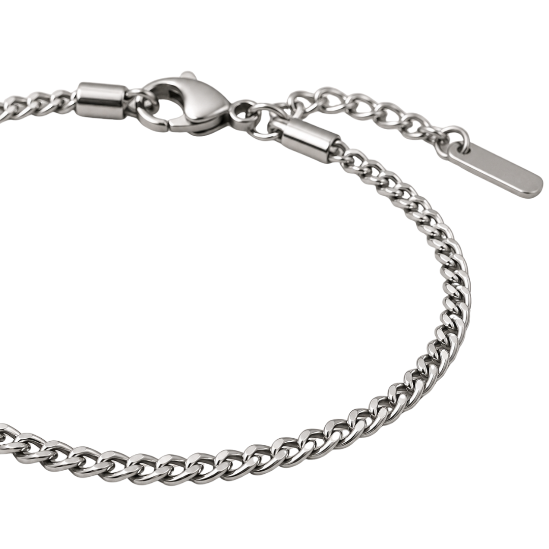 Polished Stainless Steel Fine Curb Bracelet – Silver | Founsturt